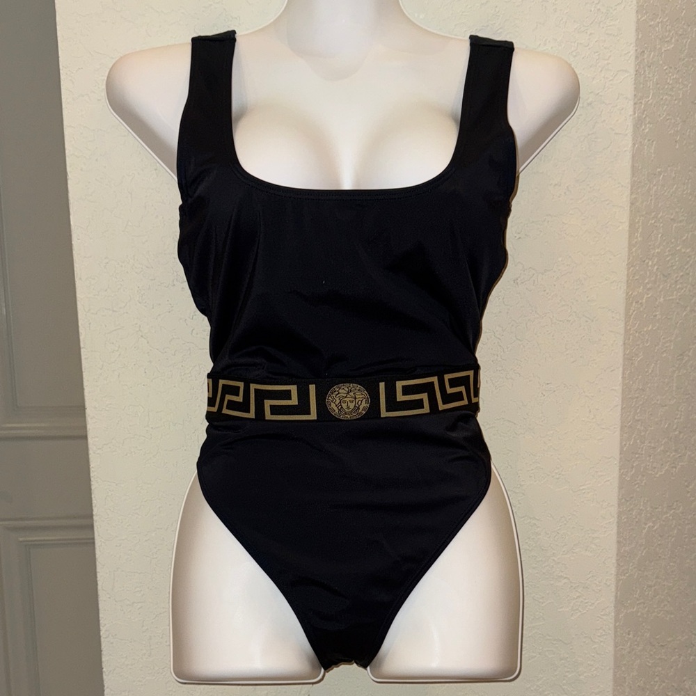 Versace 100% Authentic Medusa Black and Gold One-Piece Swimsuit